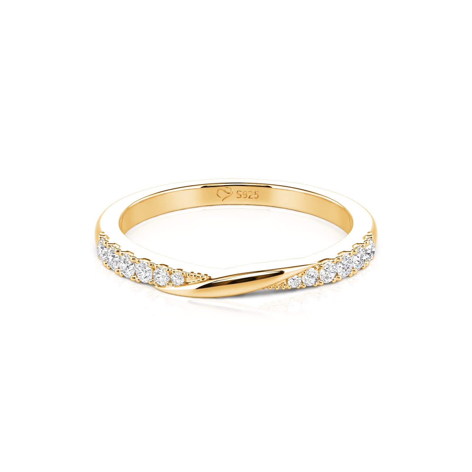 Jeulia Gold Crossover Curved Pave Wedding Band for Women