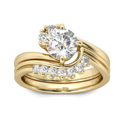 Jeulia Bypass Round Cut Sterling Silver Ring Set