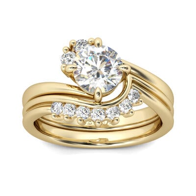 Jeulia Bypass Round Cut Sterling Silver Ring Set