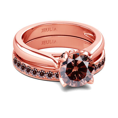 Jeulia Classic Round Cut Sterling Silver Ring Set