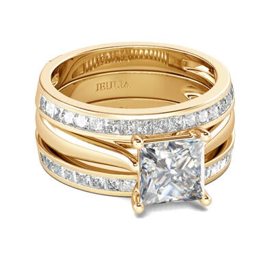 Jeulia Juego de anillos de plata de ley de corte princesa