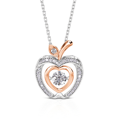 Jeulia Two Tone Hollow Apple Design Heart Necklace with Dancing Stone
