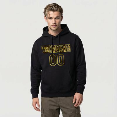 Custom Stitched Black Sports Pullover Hoodie Soft Breathable Fabric Personalized Team Name & Number