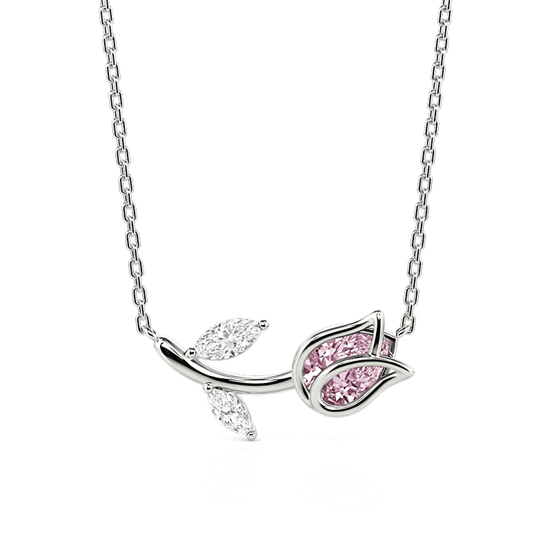 Jeulia Blossom Tulip Necklace with Pink Stone Sterling Silver