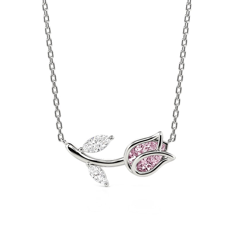 Jeulia Blossom Tulip Necklace with Pink Stone Sterling Silver