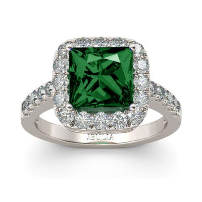Jeulia Halo Princess Cut Sterling Silver Ring