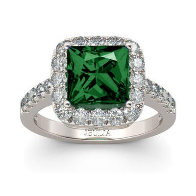 Jeulia Halo Princess Cut Sterling Silver Ring