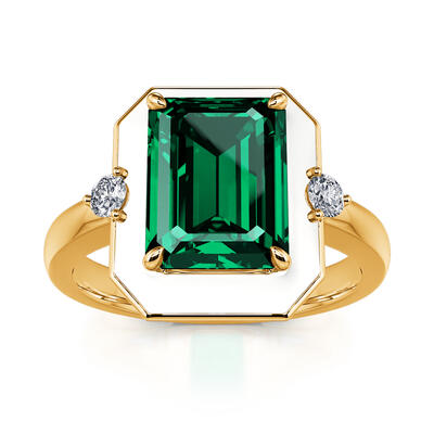 Jeulia Unique Halo Emerald Cut Sterling Silver Ring