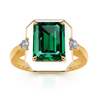 Jeulia Anillo con halo único de corte esmeralda de plata de ley