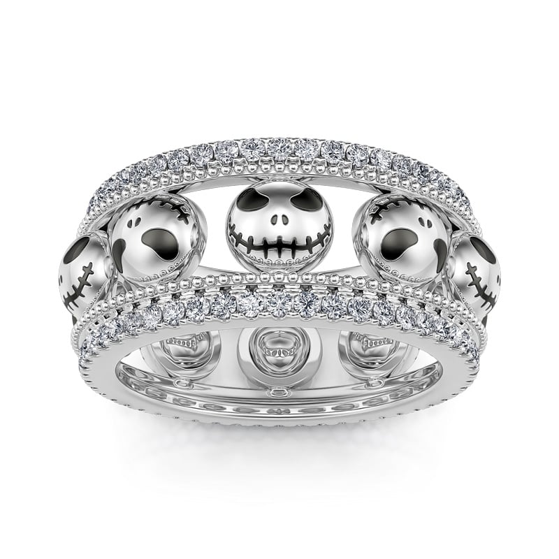 Jeulia "Halloween Fun" Skull Design Sterling Silver Band