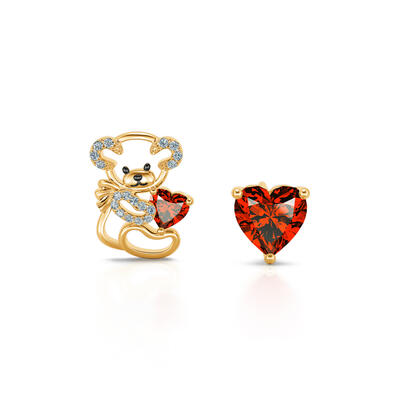 Jeulia "Fall in Love" Teddy Bear and Heart Sterling Silver Stud Earrings