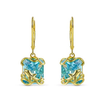 Jeulia "Lucky Day" Dolphin Emerald Cut Sterling Silver Earrings