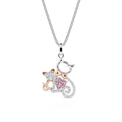 Jeulia Hug Me Custom 2 Birthstones Mother Child Cat Necklace