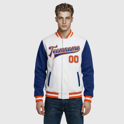 Custom Classic Royal-White Full-Snap Two Tone Letterman Jacket – Ideal for Campus Daily Classes and Student Organization Events