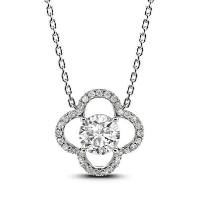 Jeulia Four Leaf Clover Round Cut Sterling Silver Necklace