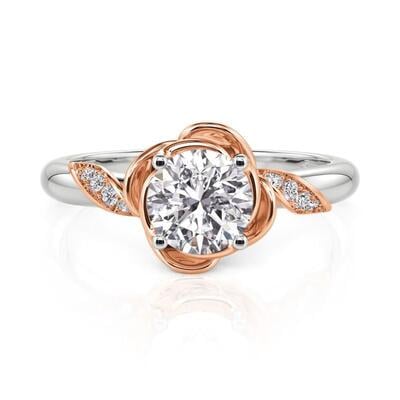 Jeulia Twist Two Tone Round Cut Engagement Ring with Rose Motif