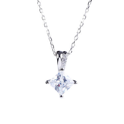 Jeulia Square Sterling Silver Pendant Necklace