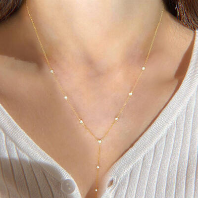 Jeulia Y-shaped Round Cut Sterling Silver Necklace