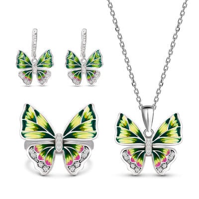 Jeulia "Mystical Butterfly" Enamel Sterling Silver Jewelry Set