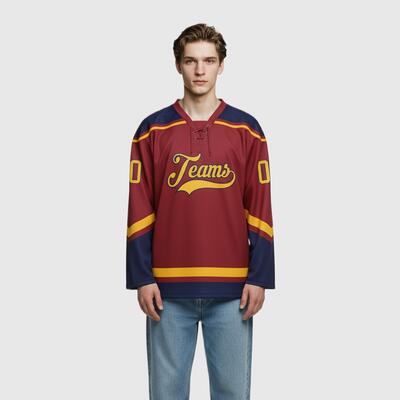 Custom Maroon Hockey Lace Neck Heavy-Duty Knit Squad Jersey