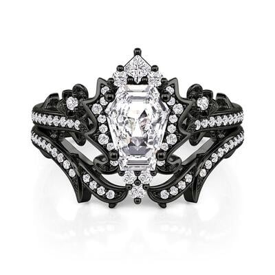 Jeulia Gothic Black Thorn Rose Coffin Ring Set