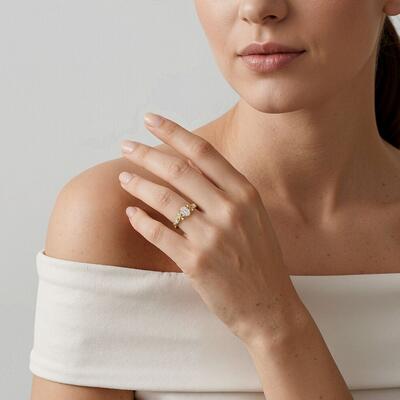 "Eternal Garden" Oval Cut Side Stone Engagement Ring