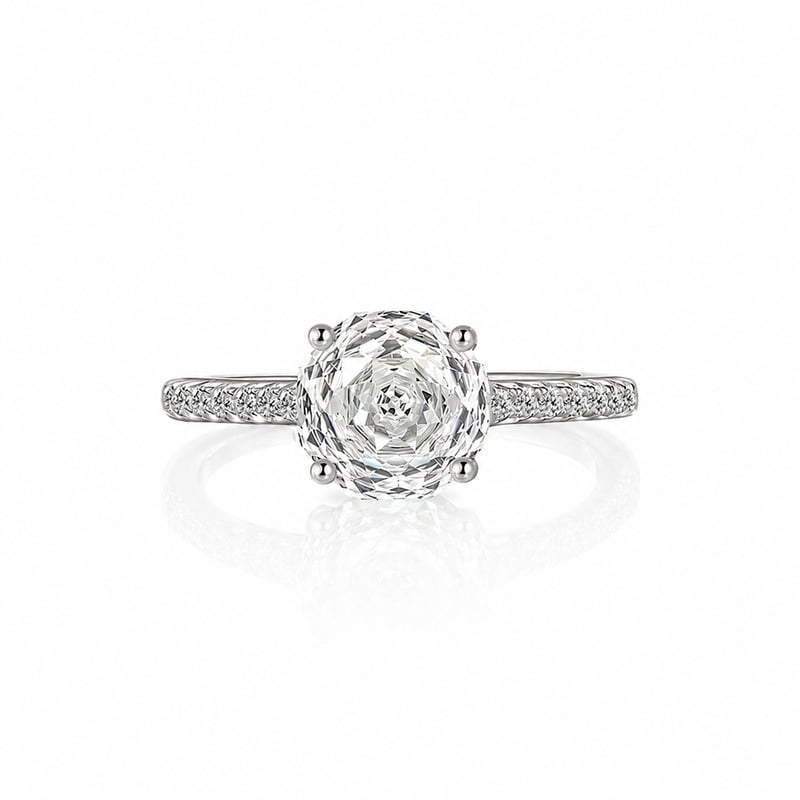 Jeulia Simple Pave Rose Cut Engagement Ring Sterling Silver
