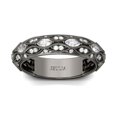 Jeulia Black Tone Marquise Cut Sterling Silver Women's Band