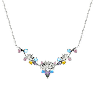 Jeulia "Tenderness in The Pond" Water Lilies Inspired Sterling Silver Necklace