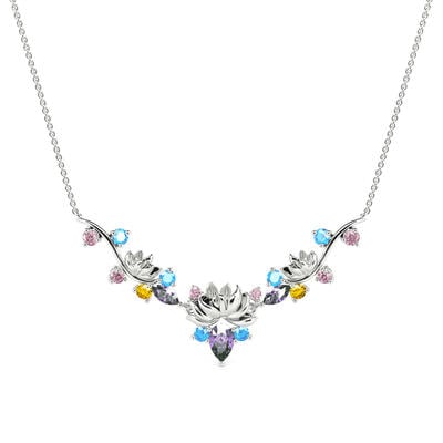 Jeulia "Tenderness in The Pond" Water Lilies Inspired Sterling Silver Necklace