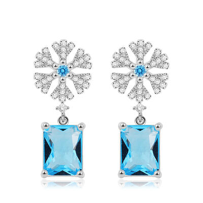 Jeulia "Fancy Snowflake" Emerald Cut Sterling Silver Drop Earrings