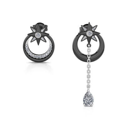 Jeulia "Lucky Star" Eight-Pointed Star Sterling Silver Asymmetrical Earrings