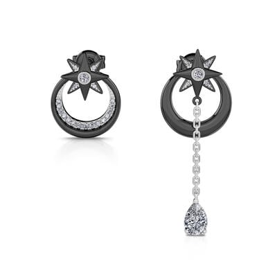 Jeulia Boucles d'oreilles asymétriques Étoile à huit branches Argent Sterling