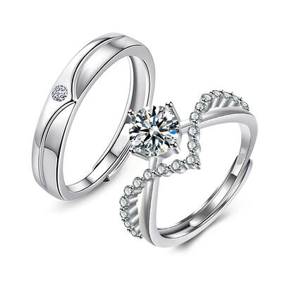 Jeulia Anillos de Boda Torcido Ajustables de Plata Esterlina para Parejas