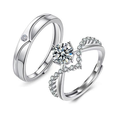 Jeulia "My Eternity" Sterling Silver Adjustable Couple's Rings