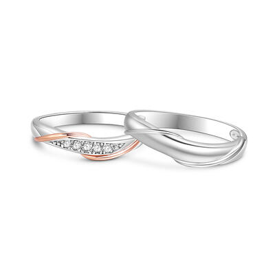Jeulia Simple Twist Couple Rings Sterling Silver