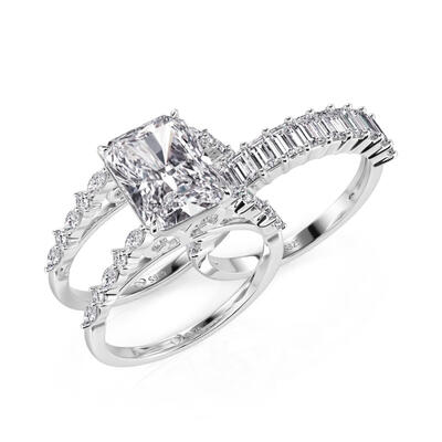 Jeulia Radiant Cut Art Deco Bridal Ring Set Sterling Silver