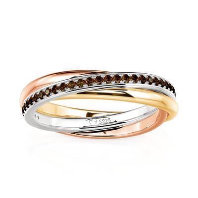 Three Tone Round Cut Sterling Silver Women's Band