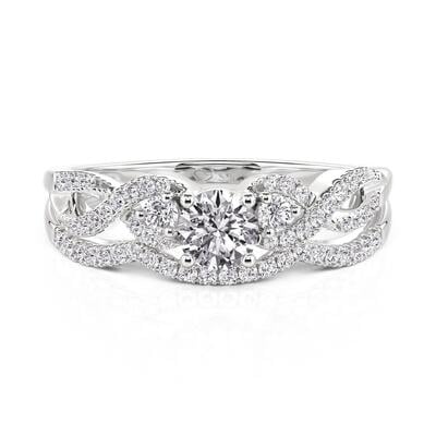 Jeulia Double Row Twist Three Stone Round Engagement Ring