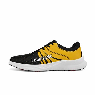 Personalized Black and Gold Golf Shoes - Custom Name and Logo Footwear