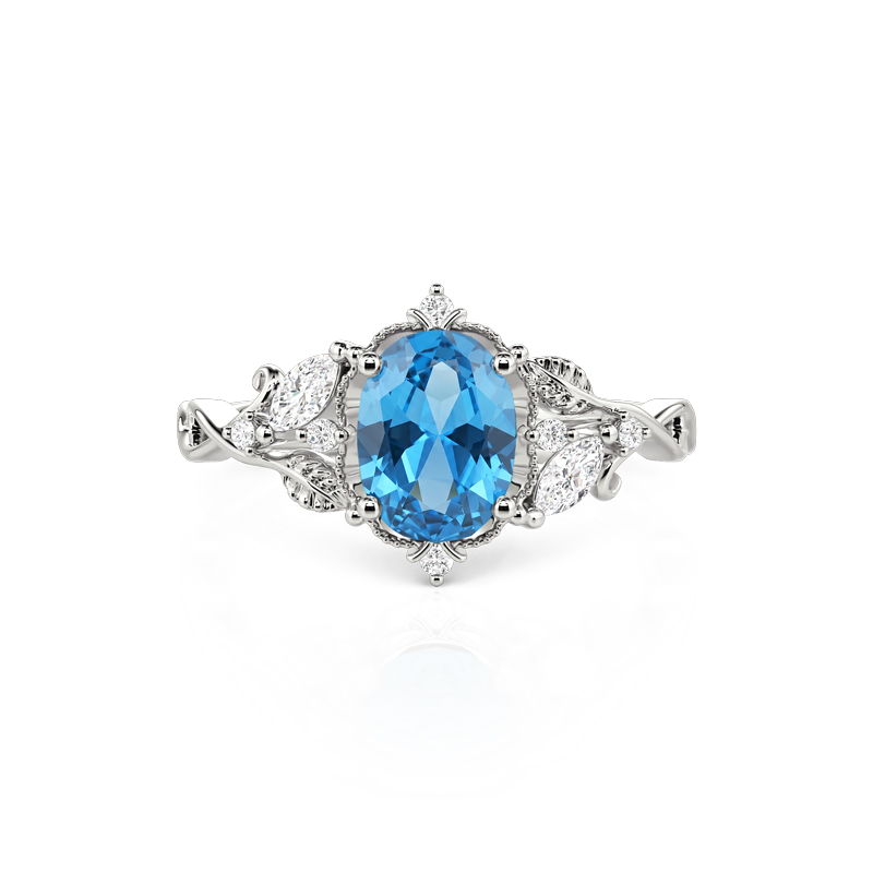 Jeulia Bague de Fiançailles Vintage Feuille Ovale Topaze Bleu Londres