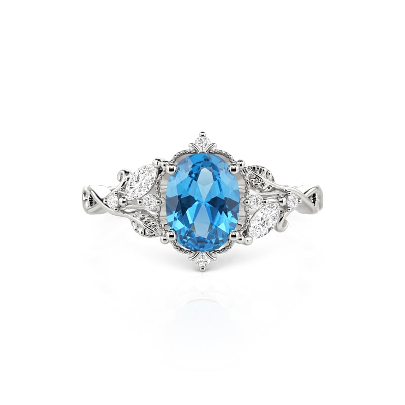 Jeulia Bague de Fiançailles Vintage Feuille Ovale Topaze Bleu Londres