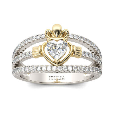 Jeulia Anillo Claddagh Con Dos Tonos De Talla Cordiforme En Plata De Ley