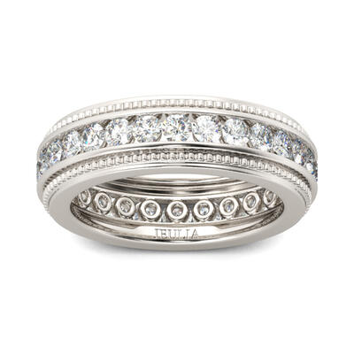 Jeulia Bead Design Round Cut Sterling Silver Men's Band