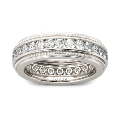 Jeulia Bead Design Round Cut Sterling Silver Men's Band