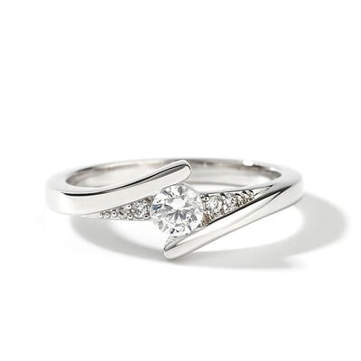 Jeulia Bypass Design Round Cut Sterling Silver Women's Ring
