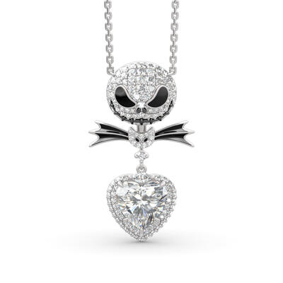 Jeulia "Bat Bow Tie" Skull Heart Cut Sterling Silver Necklace