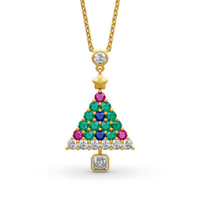 Jeulia "Christmas Tree" Round Cut Sterling Silver Necklace