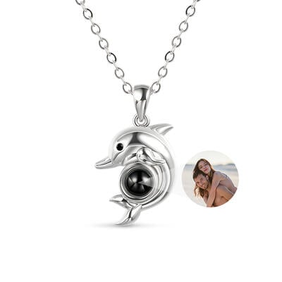 Jeulia Collar de Plata de Ley con Proyección de Foto Personalizada Diseño de delfines