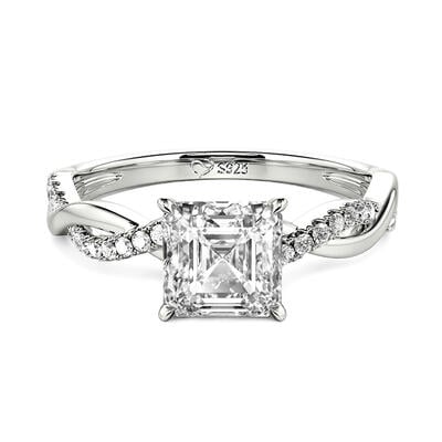 Jeulia Anillo de Compromiso Torcido de Plata de Ley con Corte Asscher